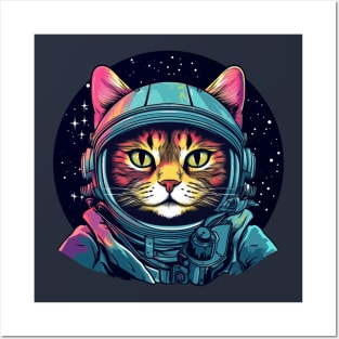 Cat Astronaut in Space Helmet Posters and Art